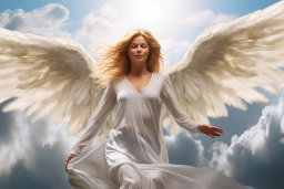 Une femme en robe blanche avec des ailes