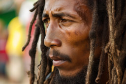 a man with dreadlocks looking to the side
