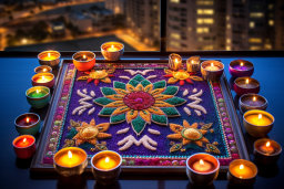 Rangoli Art and Diya Candles
