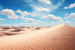 um deserto arenoso com céu azul e nuvens