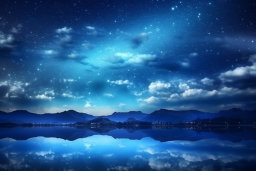 Starry Night over Mountainous Lake Reflection