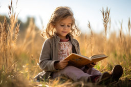 Une fille assise dans un champ en lisant un livre