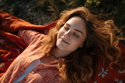 a woman lying down with her eyes closed