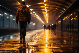 a person walking in a tunnel
