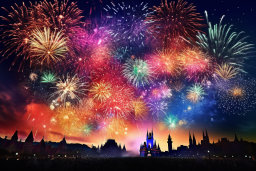 Vibrant Fireworks Display Over Castle