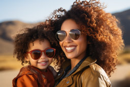 une femme et un enfant portant des lunettes de soleil