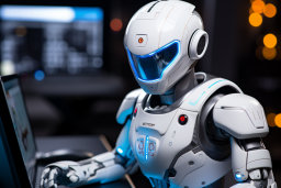 Un robot avec un visage bleu