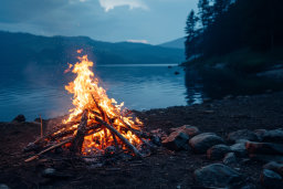 Lakeside Campfire at Dusk