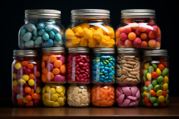 a group of jars of candy