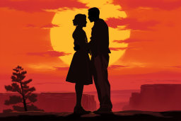 a silhouette of a man and woman holding hands