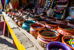 Colorful Handcrafted Pottery at Market Stall