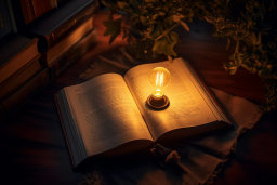 une ampoule sur un livre ouvert