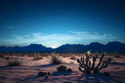 a desert with cactus and mountains in the background