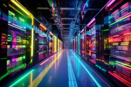 Futuristic Data Center with Vibrant LED Lights