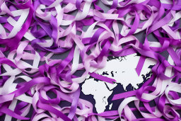 Purple and White Ribbons on Dark Background