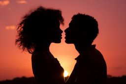 Silhouette Kiss at Sunset