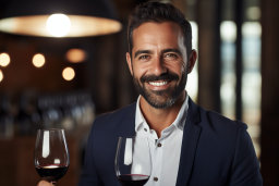 a man holding wine glasses
