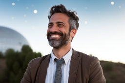 Un homme souriant avec une barbe