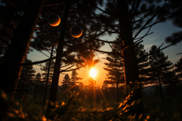 Un soleil se couchant derrière les arbres