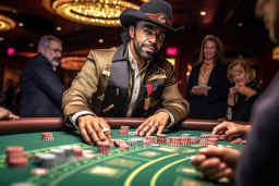 un hombre con un sombrero de vaquero en una mesa de póker