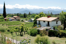 Rural Landscape with Vineyard and Mountains