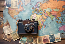 Travel-Themed Composition with Vintage Camera