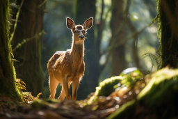 a deer standing in the woods