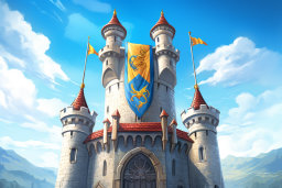 Majestic Castle with Blue and Gold Banner