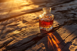 Whiskey Bottle in Sunset Light