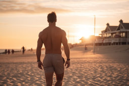Man Walking on Beach at Sunset