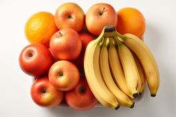 un bol de fruits avec des bananes et des oranges