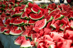 Fresh Watermelon Slices on Display