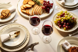 Elegant Dinner Setting with Wine and Grapes