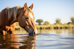un cavallo che beve acqua dall'acqua
