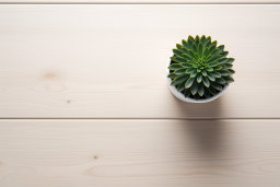 une plante verte dans une casserole blanche sur une surface en bois