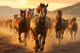 un gruppo di cavalli che corrono in un campo
