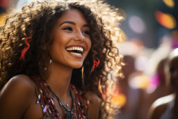 Uma mulher sorrindo com cabelos encaracolados