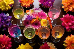 Colorful Drinks and Flowers Arrangement