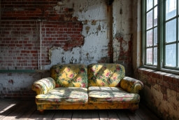 Vintage Sofa in Abandoned Industrial Setting