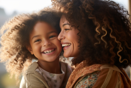 a woman and a child smiling