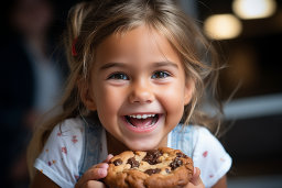 a girl holding a cookie