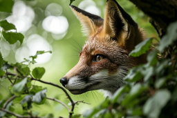 Fox Peeking Through Leaves