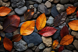 a group of leaves on rocks