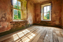 Abandoned Room with Sunlight Through Windows