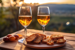 Deux verres de vin et de pain sur une table