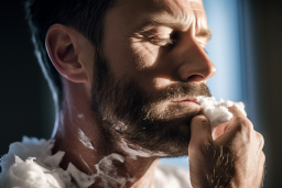 a man with shaving foam on his face