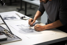 um homem desenhando em um papel