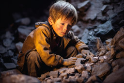 Un bambino che gioca con le rocce