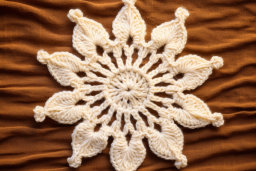 Handmade Crochet Snowflake on Brown Fabric