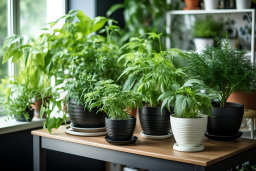 Eine Gruppe von Topfpflanzen auf einem Tisch